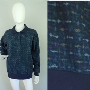 Womens Golf Jacket Blue Printed Pullover Print Hand Pockets Size Small